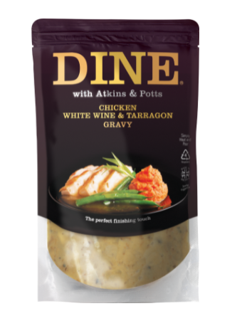 ATKINS & POTTS CHICKEN, WHITE WINE & TARRAGON GRAVY 350G