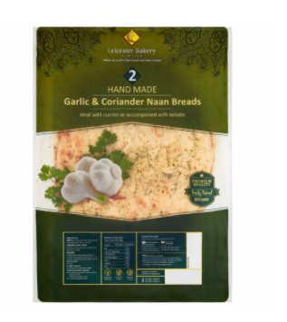 2 Handmade Garlic & Coriander Naan Breads