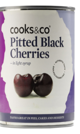 PITTED BLACK CHERRIES IN LIGHT SYRUP 400g