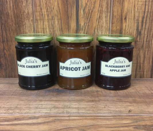 Triple Pack of Julia's Jam- Apricot, Black Cherry, Blackberry and apple