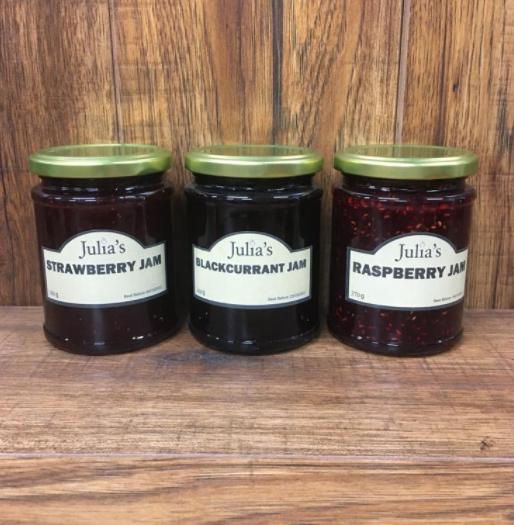 Triple Pack of Julias Jam- blackcurrant, raspberry,strawberry