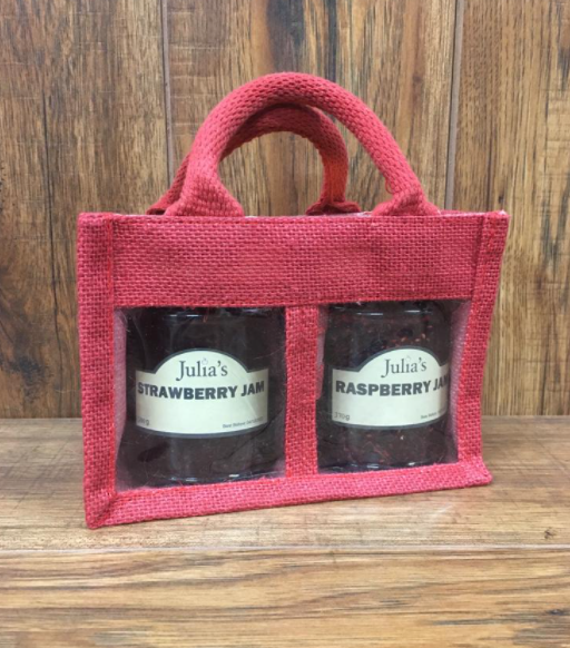 Twin Pack Julia's Jam in Jute Bag- raspberry, strawberry