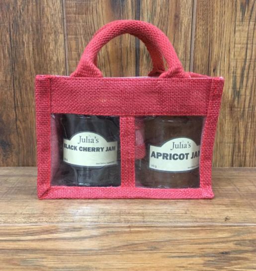 Twin Pack of Julia's Jam in Jute Bag- apricot and black cherry
